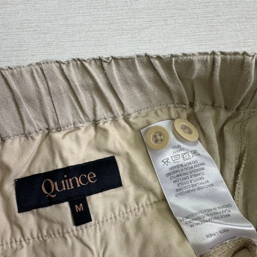 Quince 100% European Linen Pants Beige Elastic Waist Drawstring Medium CMA01